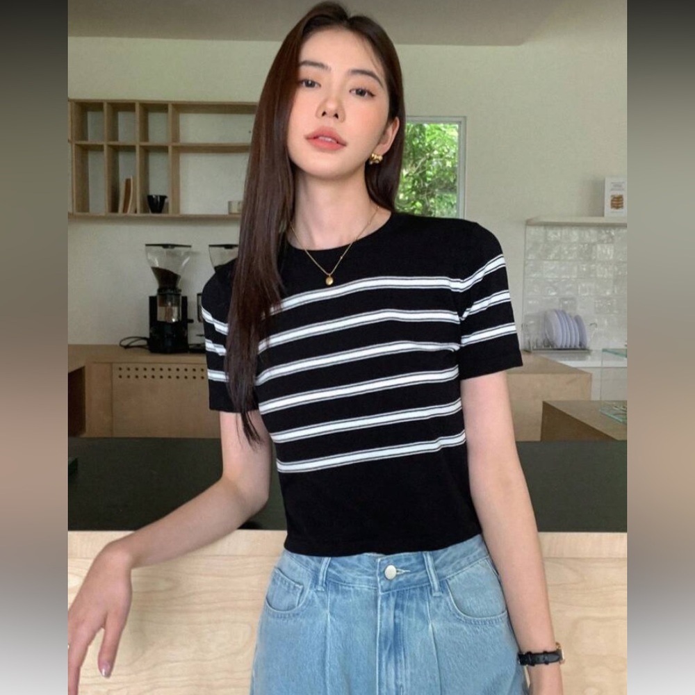 Knit Black and White Striped Women's top